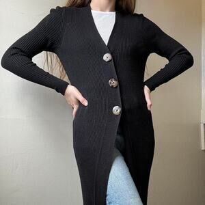 Rue and Willow Black Ribbed Cardigan Duster XS Preppy Fall